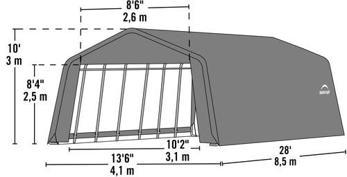 13' X 28' X 10' Peak Portable Garage Canopy 1-5/8" schematic