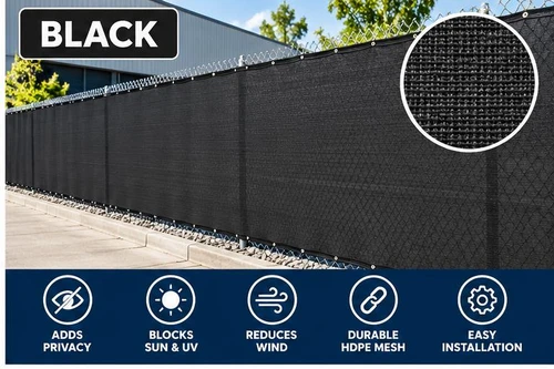 6' X 50' Heavy Duty Black Fence Screen Mesh Tarp.(Finished Size 5'8" x 49'3")
