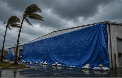Hurricane prep tarps for commercial buildings
