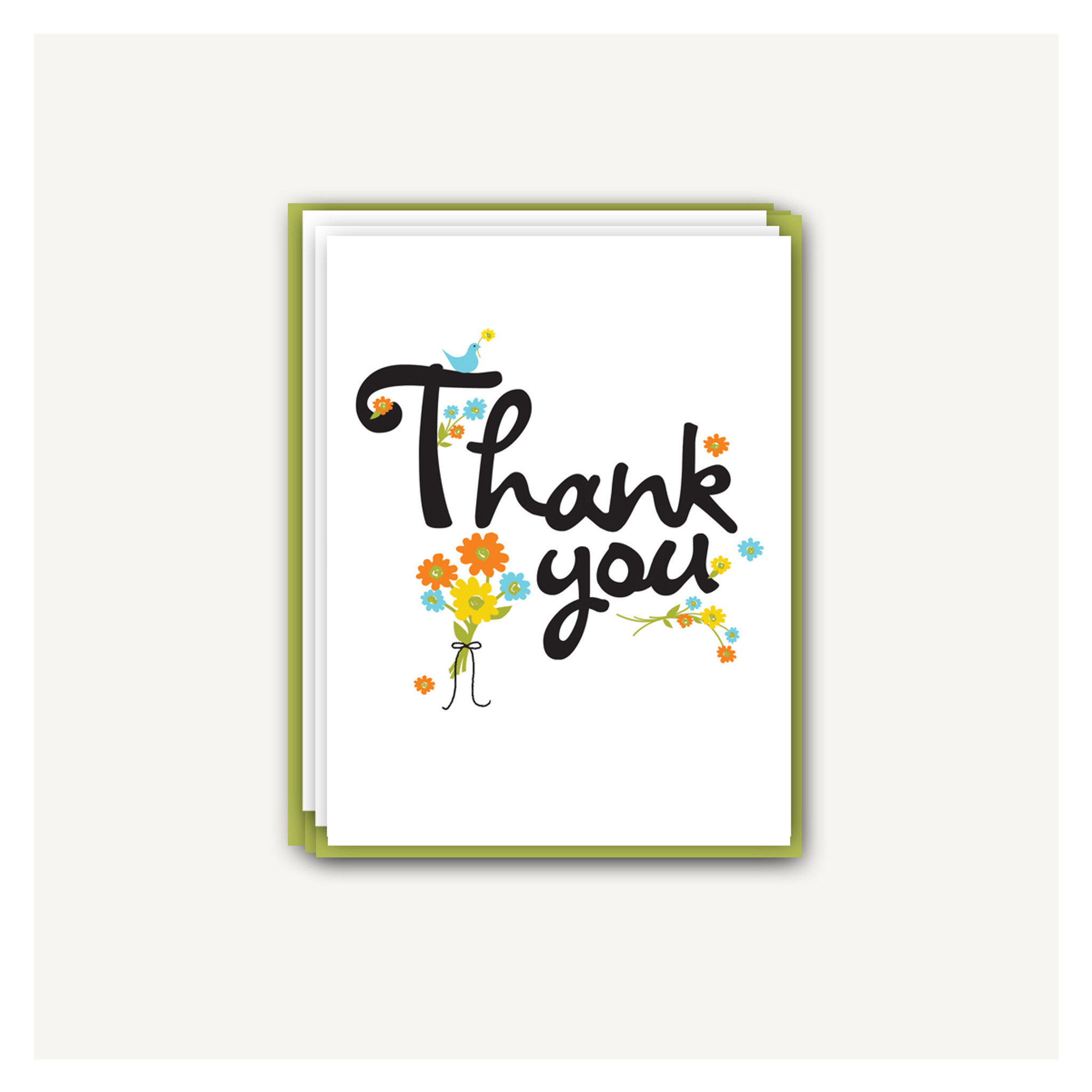 cursive white thank you card | box of 10 | rock scissor paper
