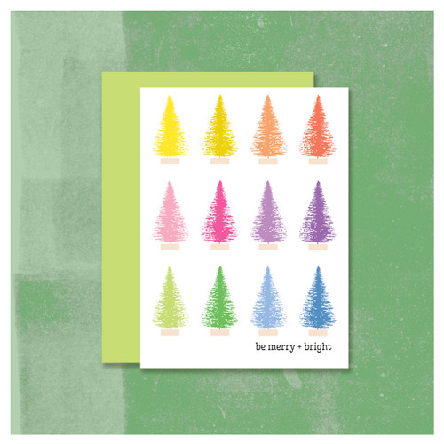 Colorful Bottlebrush Trees Holiday and Christmas Cards