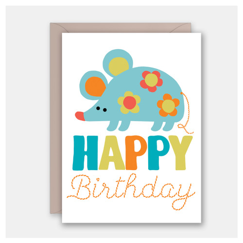Retro Flower Mouse Birthday Card