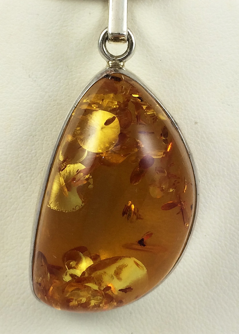 Sterling Silver And Baltic Amber Anchor Pendant - With 18" Chain, Genuine Amber Cabochons