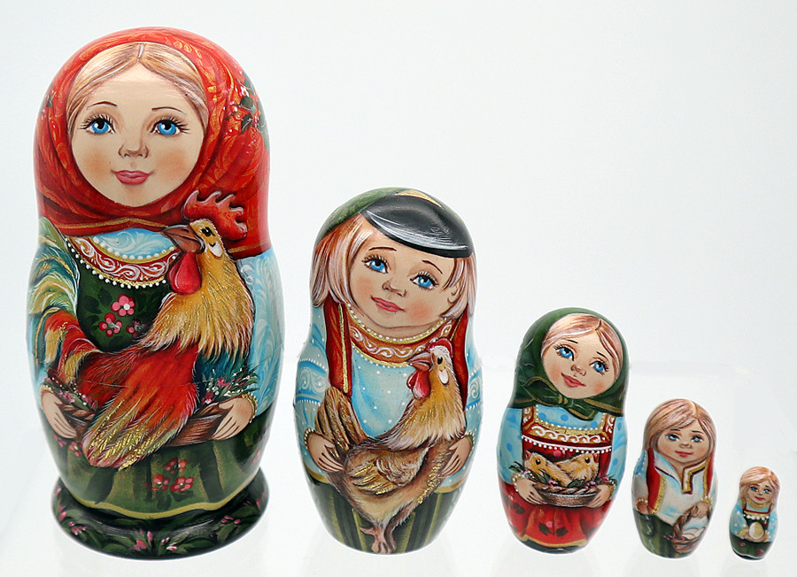 Happy Family with Rooster Fine Art Matryoshka Nesting Doll