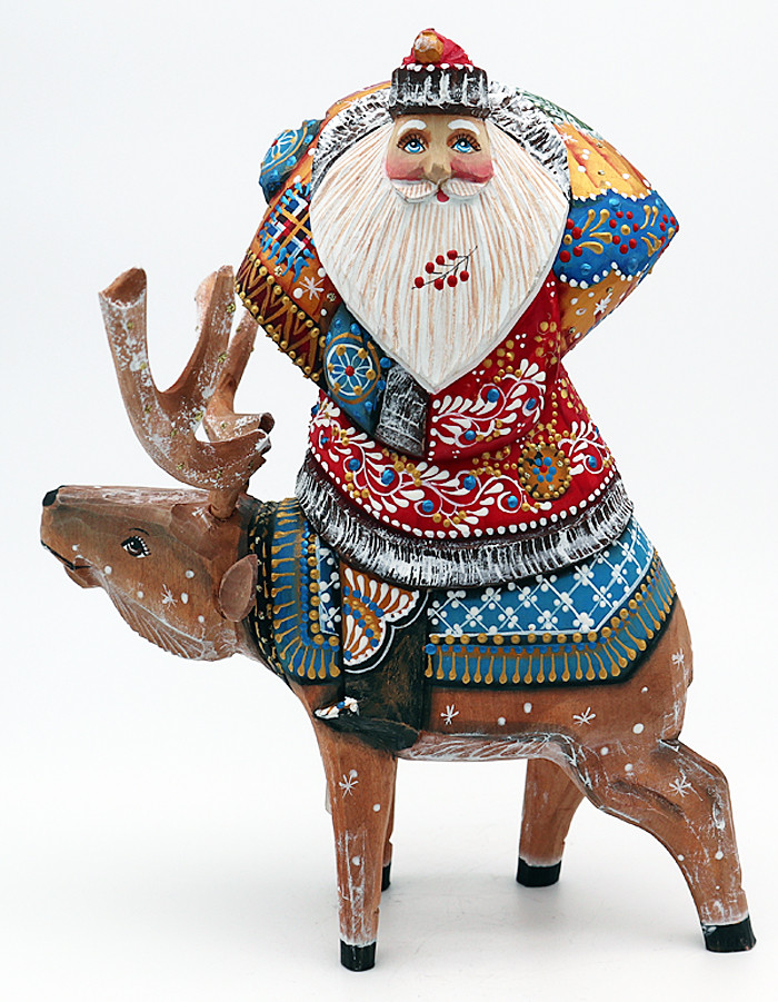 Grand Père Noël Artisanal NikitaLou – 50 Cm – Bois, Céramique Et Fourrure