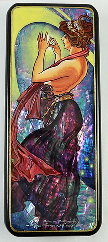 Pink Champagne - Copy of Alphonse Mucha | Russian Lacquer Box