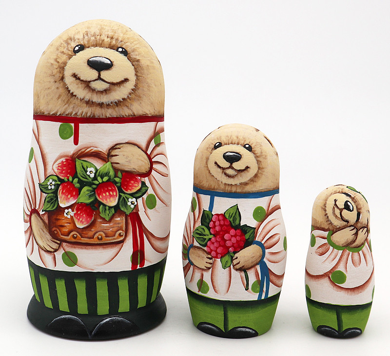 Bears with Strawberries | Fine Art Matryoshka Nesting Doll
