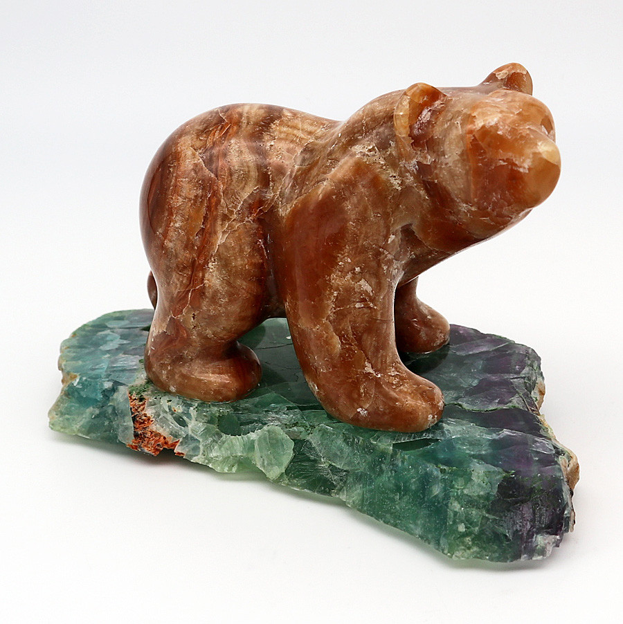Hand Carved Alaskan Jade Grizzly Mama Bear with Cubs