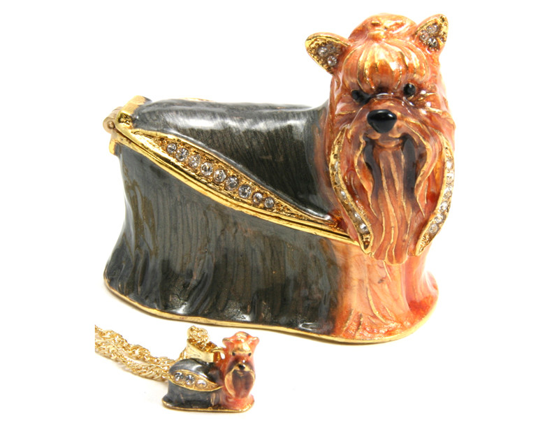 Yuppie Yorkie Bejeweled Enamel Boxes