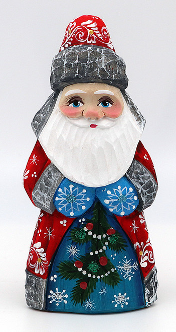 Carved Santa with Large Blue Bag | Grandfather Frost / Russian Santa Claus