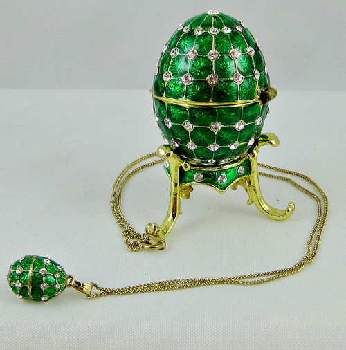 L. Life Emerald Egg with Necklace | Faberge Style Egg