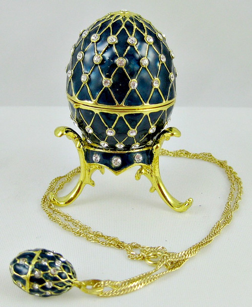 Good Time - Blue Egg with Necklace | Faberge Style Egg