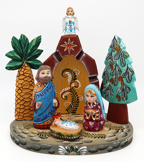 Hand Carved Nativity Scene Set