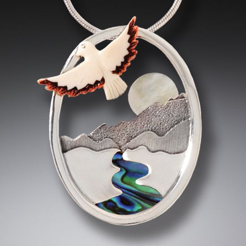 Silver Mother of Pearl Pendant River Necklace with Mammoth Ivory