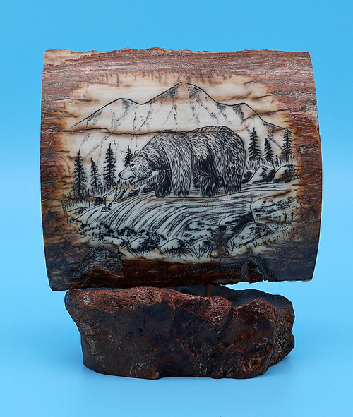 Bear with Fish Scrimshaw by George Vukson