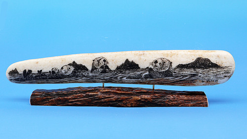Sea Otters Scrimshaw by George Vukson