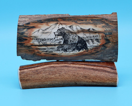 Fishing Bear Scrimshaw