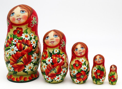 Matryoshka with Poppies and Camomiles | Fine Art Matryoshka Nesting Doll