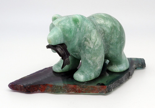 Soapstone Bear with a Fish | Bronze and Soapstone