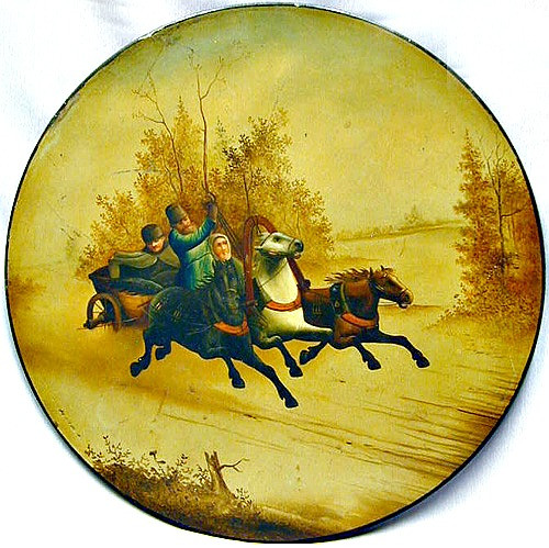 洋書 Russian Lacquered Miniatures Genuine USSR Russian Lacquer Round Box Palekh High Quality