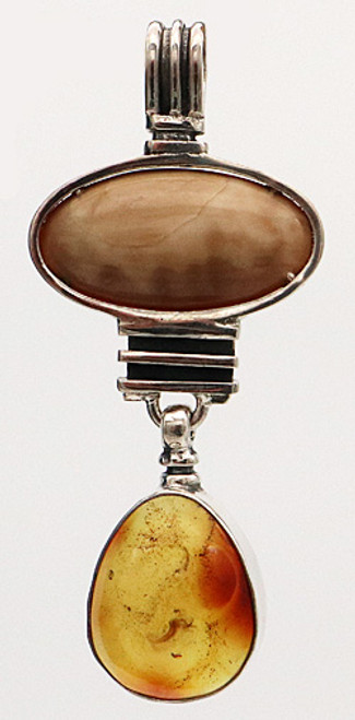 Edward Lawrence Fossil Walrus Ivory Pendant with Amber