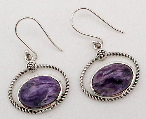 Charoite Earrings - Oval