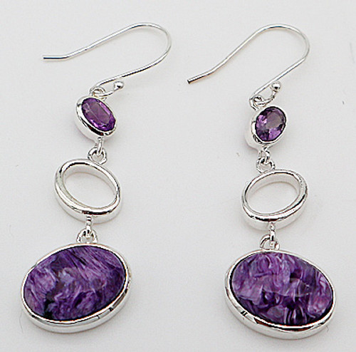 Charoite and Amethyst Earrings - Oval