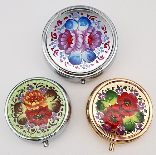 Russian Floral Pill Box - Round
