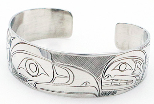 Eagle & Orca Haida Style Cuff Bracelet 3/4"  | Native Totemic Silver Jewelry