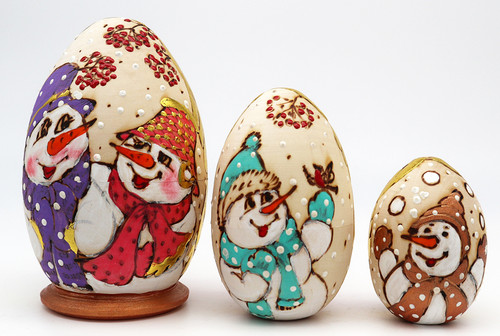Two Snowmen in Colorful Hats | Traditional Matryoshka Nesting Doll