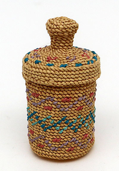 Aleut Twined  Grass Lidded Basket - Hand Woven Basket