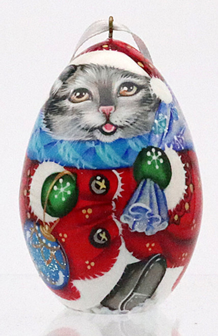 Santa - Cat - Christmas Egg Ornament