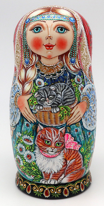 Red Cat-Grey Cat by Galina Ivanova | Unique Museum Quality Matryoshka Doll