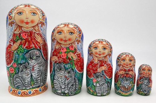 Grey Cats by Galina Ivanova | Unique Museum Quality Matryoshka Doll