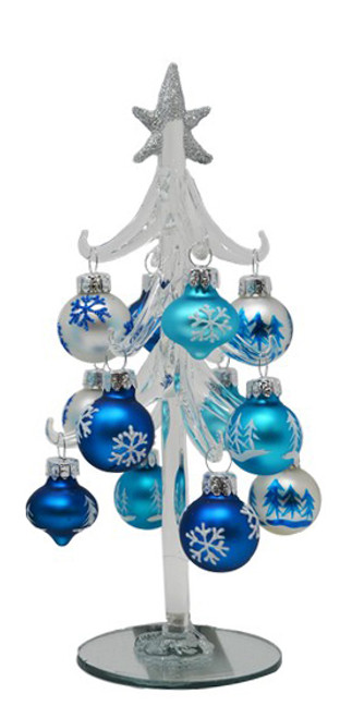8" Blue and Silver Glass Trees