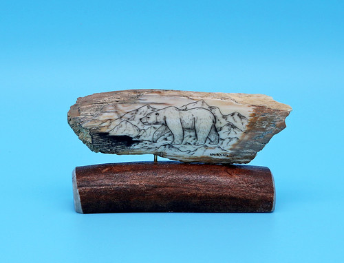 Walking Polar Bear - Mammoth Ivory Scrimshaw by George Vukson
