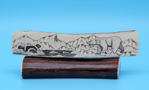 Polar Bear and Seal - Mammoth Ivory Scrimshaw by George Vukson