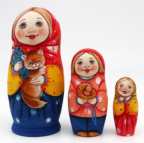 Girl with Kitten | Fine Art Matryoshka Nesting Doll