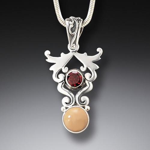 Fossilized Walrus Ivory Silver Garnet Necklace