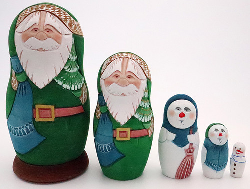 Russian Ded Moroz with Friends - Green | Matryoshka / Nevalashka Doll