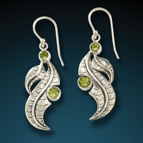 Silver and Peridot Leaf Earrings
