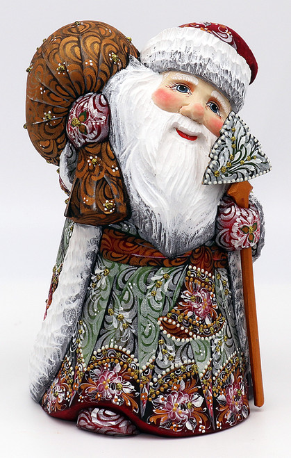 Frosted Santa - Green and Burgundy | Grandfather Frost / Russian Santa Claus