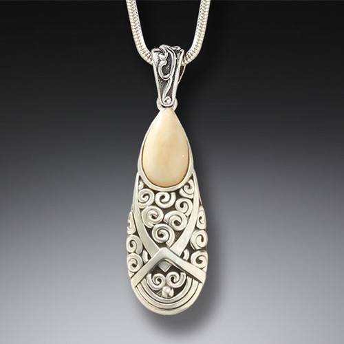 Fossilized Mammoth Ivory Spiral Pendant - Teardrop Pendant