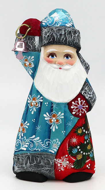 Carved Santa with Bell - Blue | Grandfather Frost / Russian Santa Claus