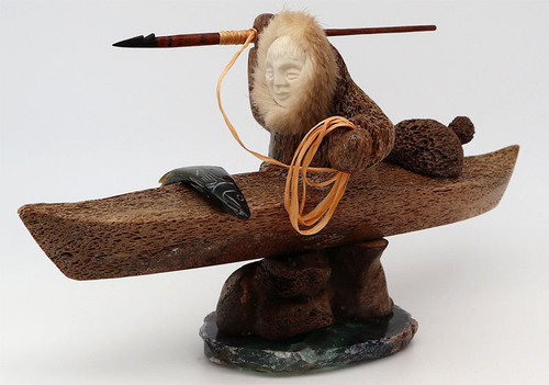 Fishing Kayaker | Whalebone Carving 
