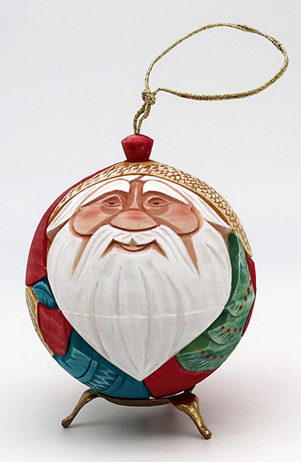 Carved Santa Ball Ornament | Russian Christmas Ornament