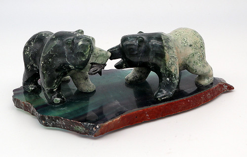 Soapstone Bears with a Fish | Bronze and Soapstone