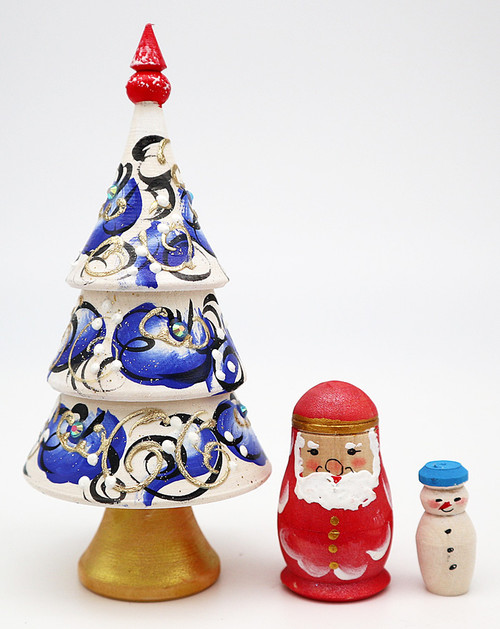 White Christmas Tree  - 3 Nest | Matryoshka / Nevalashka Doll