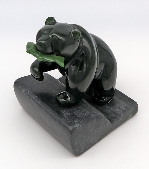 Jade Bear with a Fish on Jade Base | Gemstone Carvings