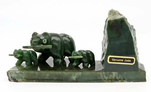 Mama Bear with Cubs on Jade Base | Gemstone Carvings